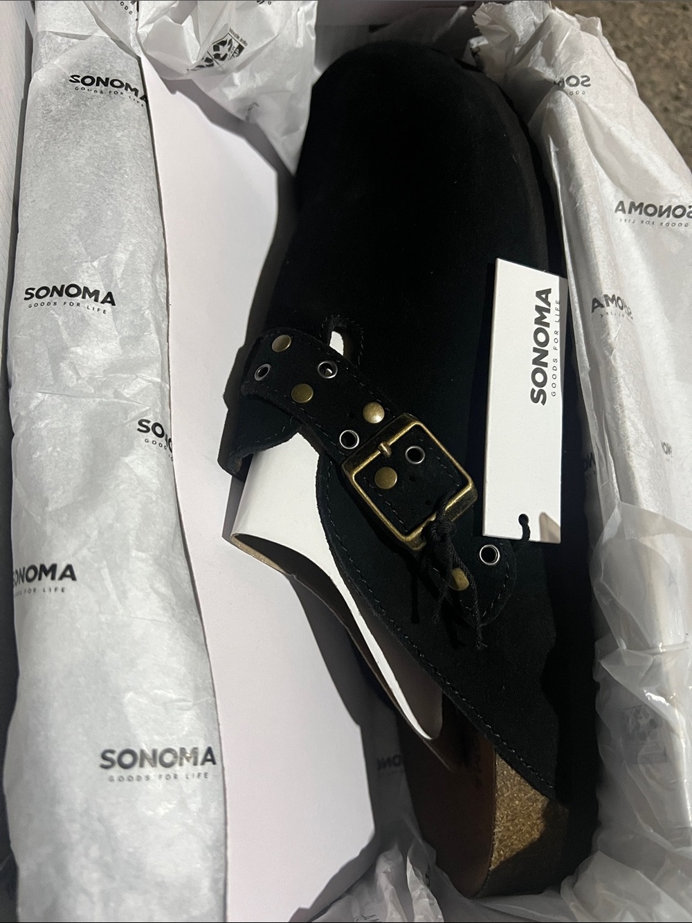SONOMA Black Suede Buckle Clog Mule